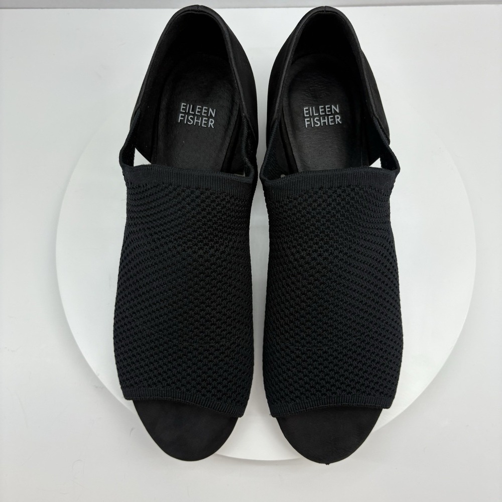 Eileen Fisher Women's Size 10 Black Ferris Knit Peep Toe Block Heel‎ Sandals - Picture 9 of 10